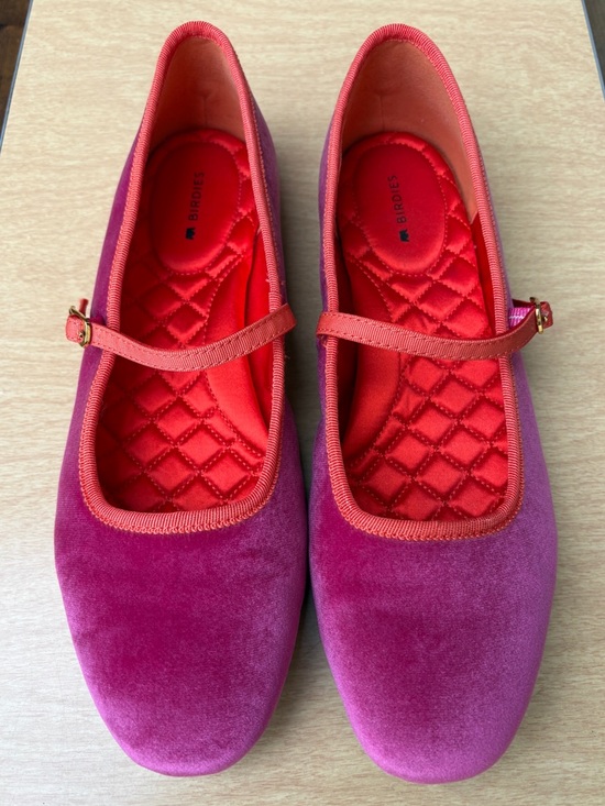 Birdies Shoes - Birdies Hummingbird Velvet Mary Jane Flats In Hot Pink & Orange Sz 8.5